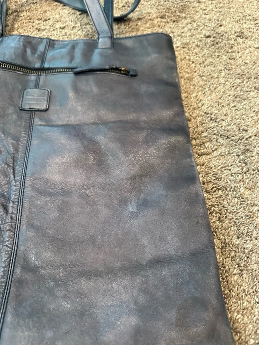 Hudson & Kings New York Graphic Leather Tote Bag Blue Gray